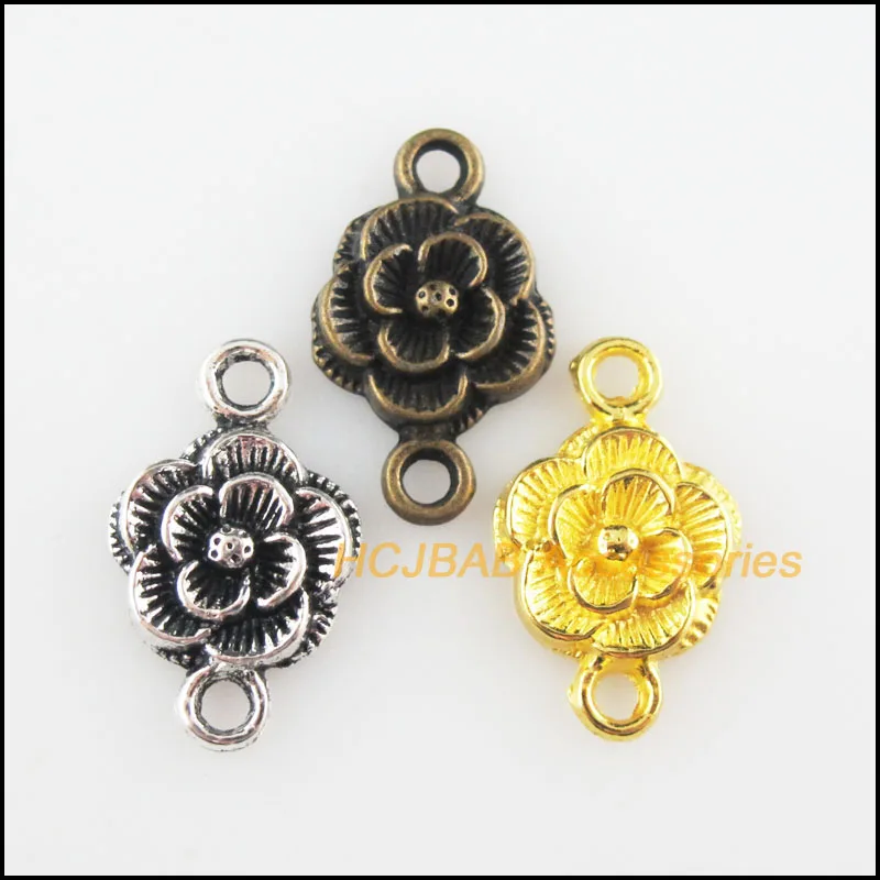 30Pcs Antiqued Bronze Gold Silver Plated Rose Flower Charms Connectors 12x20mm