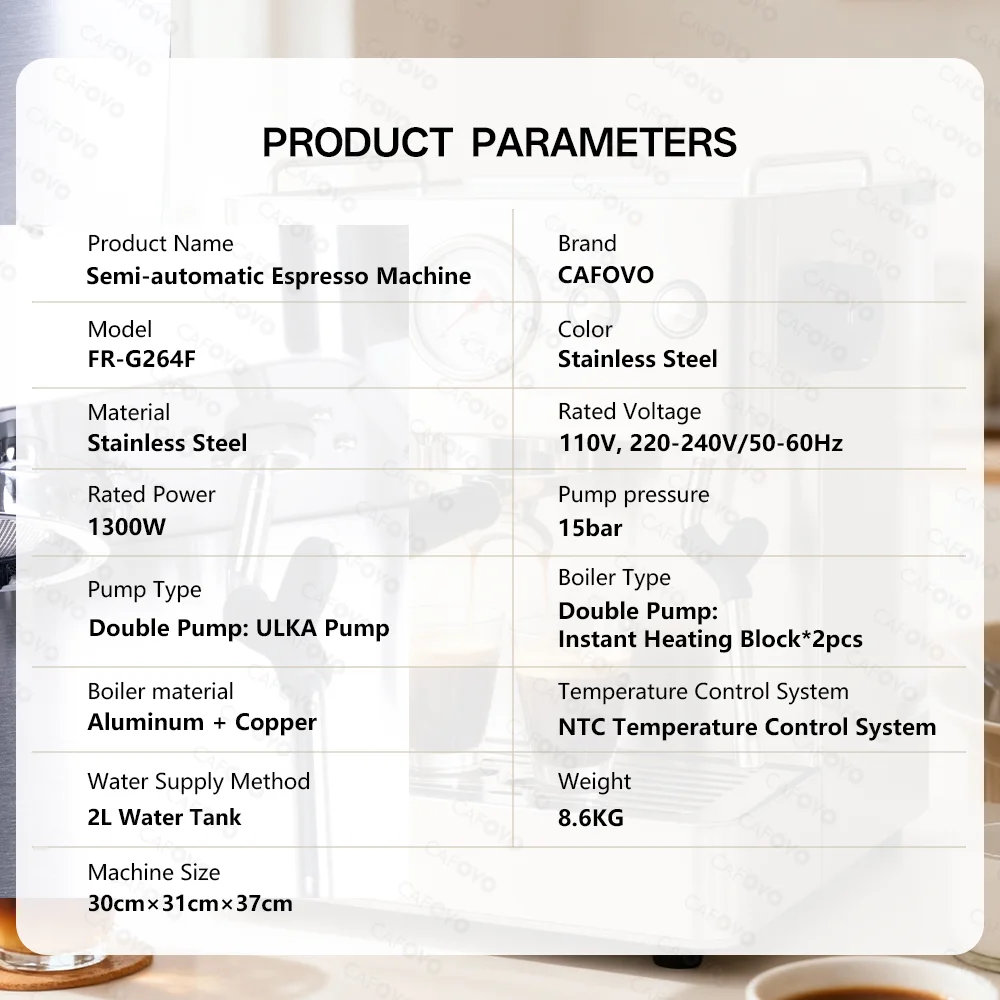 CAFOVO E129 Machine à expresso 20Bar avec 2 pompes ULKA 2 chaudières pour café et Machine à café semi-automatique commerciale 220V 110V