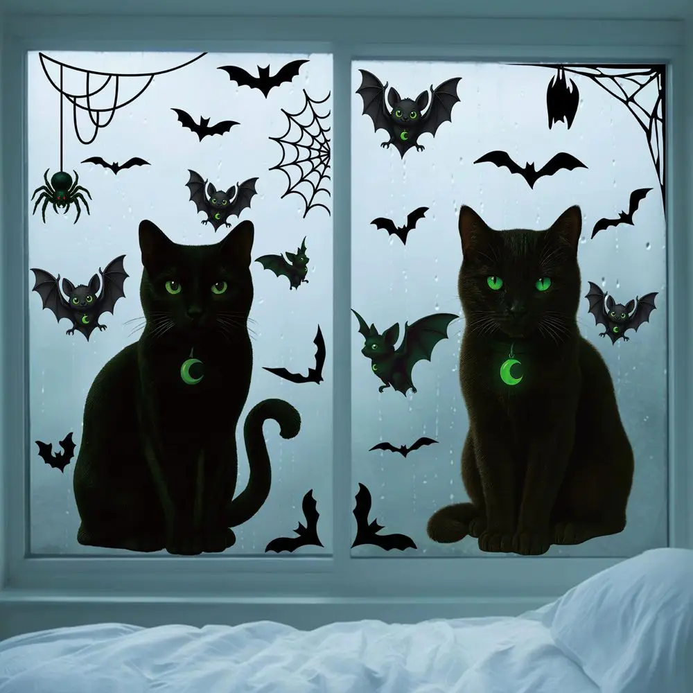 Halloween Decoration Window Stickers Pumpkin Black Cat Sticker Halloween Decoration Glass Door Decals Window Clings Stickers