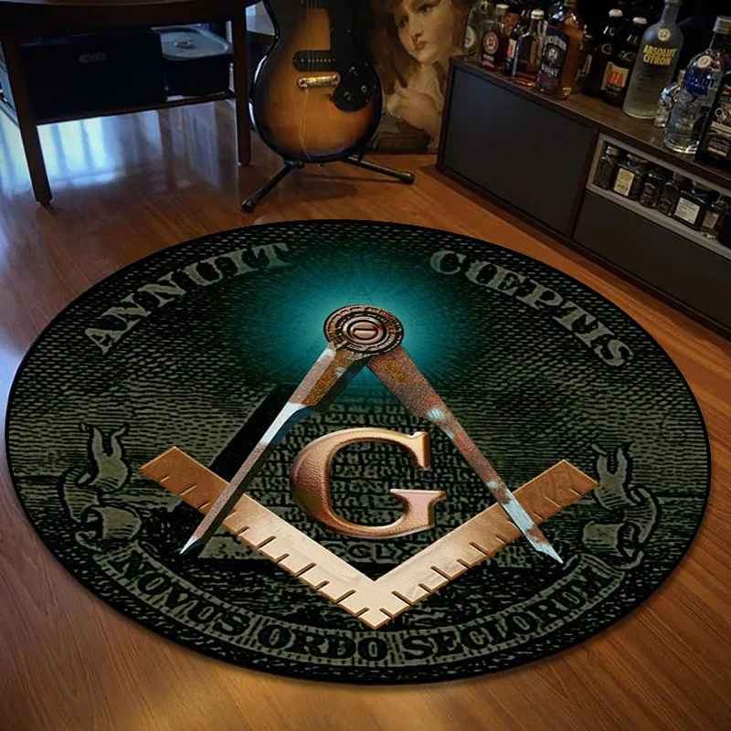 Retro Freemason Pattern Rug Round Flannel Sect Carpet Interior Home Decoration Floor Mat