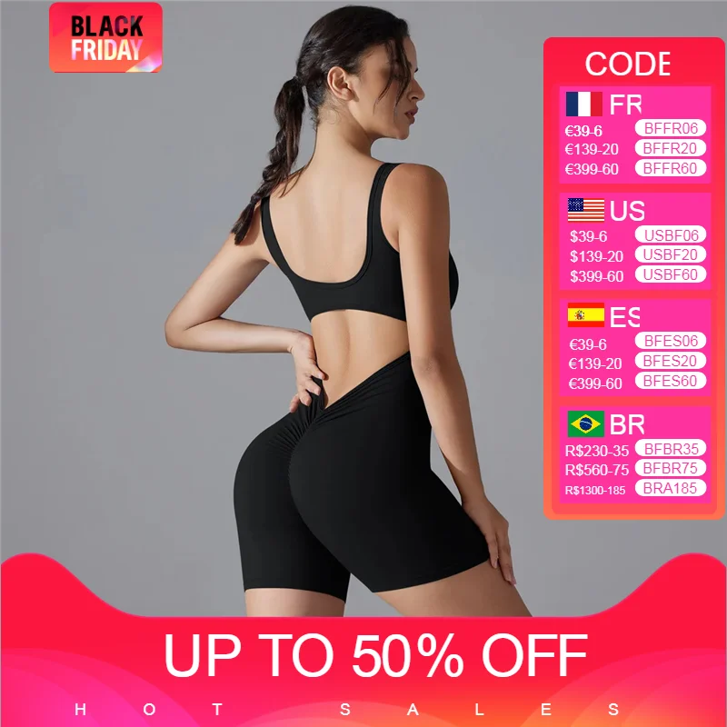 

CUTIES One Piece Workout Romper for Women Backless Tummy Control Sleeveless Fitness Jumpsuit Lizvette V Back Scrunch Yoga Romper