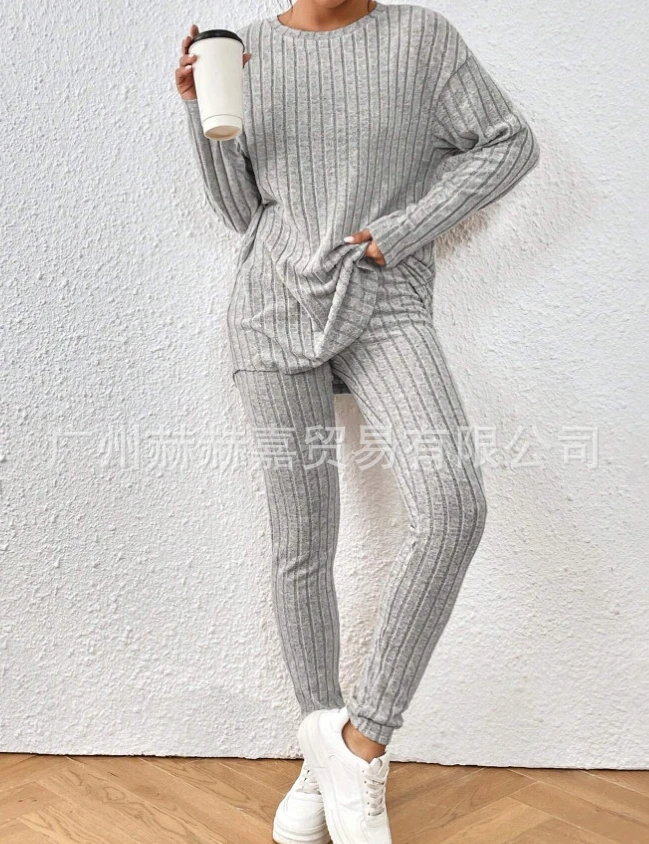 Casual Two Piece Set Women Outfits 2023 Autumn/winter New Fashion Solid Knitted Long Sleeve Sweater & Loose Pants Suit Elegant