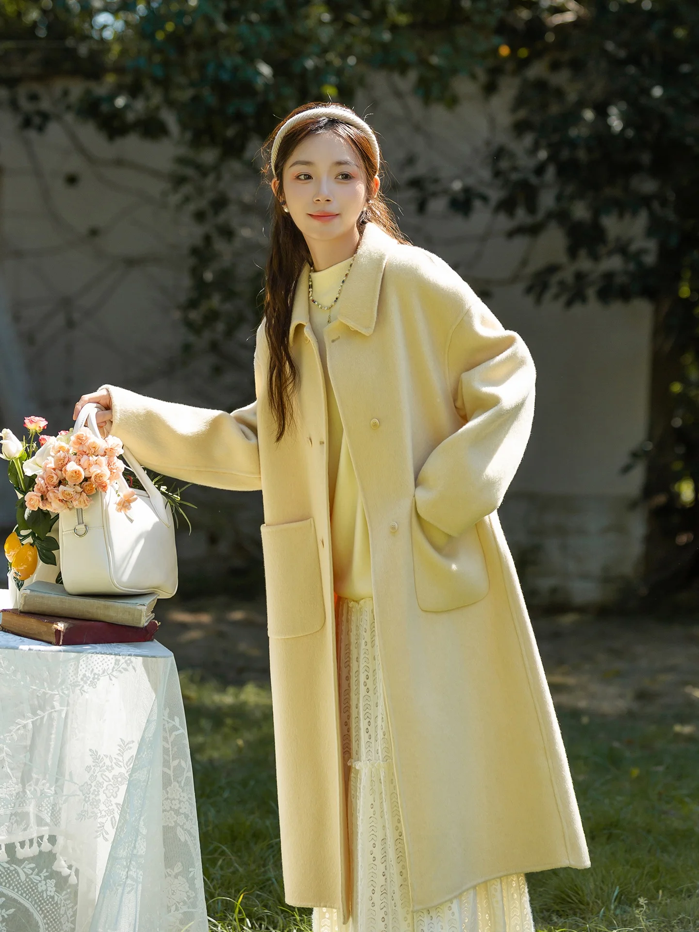 

Double-Faced Woolen Coat for Women Mid-Length Turn-down Collar Autumn Winter New Sle Casual Comfortable Fit Pure Color