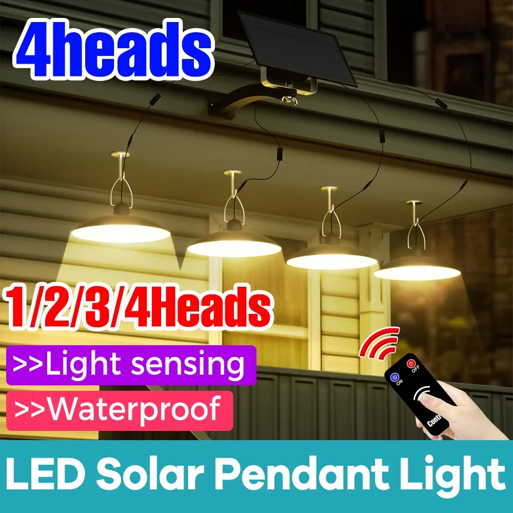

LED Solar Pendant Lamp Dusk to Dawn Waterproof Hanging Shed Flood Light Sense Auto On/Off Wireless Exterior Wall Mounted Area St