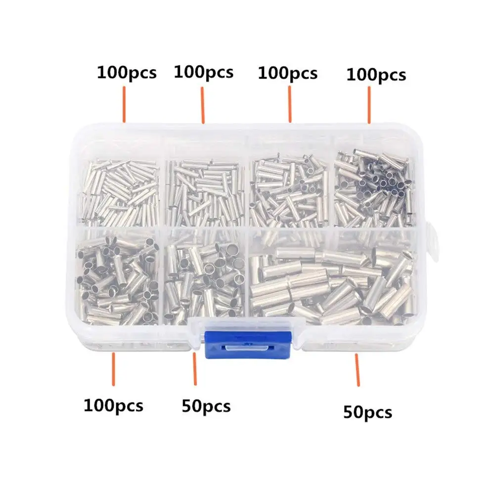 600Pcs 0.5-6.0mm2 Uninsulated Copper Terminal Bootlace Ferrules Cord End Electrical Cable Crimp Terminals