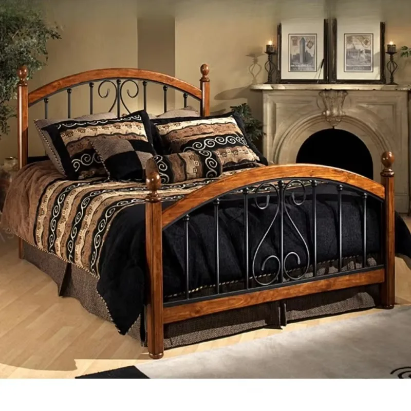 

Rustic Iron Luxury Bed Metal Bedroom Black Designer Big Modern Adults Double Beds King Size Wooden Cama De Casal Furniture Home
