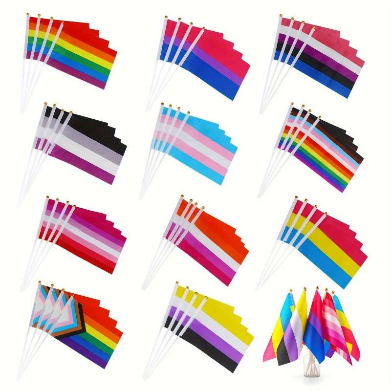 56pcs Progress Pride Mini Flags - Vibrant Rainbow, Black, White, Blue & Purple Handheld American Flags for Parades