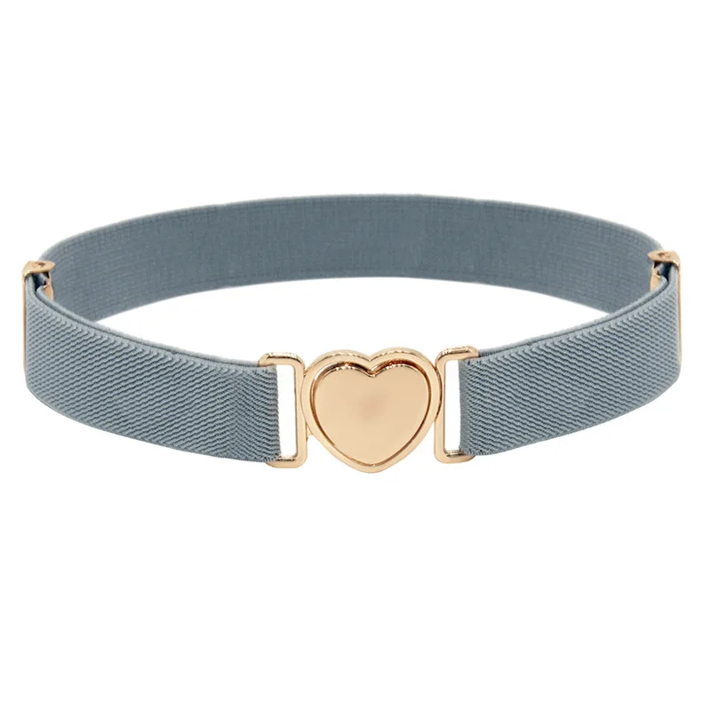 1PCS Adjustable Stretch Waistbands Boys Girls Belt Love Heart Shape Buckle Solid Color Wide Leisure Elastic Waist Belt