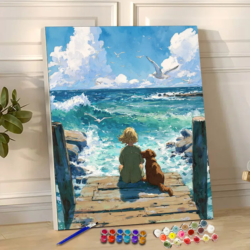 Painting By Numbers Children and dogs Acrylic Paint Canvas Dropshipping Portrait Family Children Photo Christmas gifts