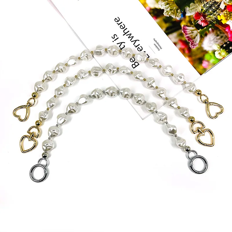 1 Pcs DIY Bag Accessories Metal Hook Buckle Irregular Pearl Decoration Chain Short Bag Chain Short Pack Chain Handbag Hanger