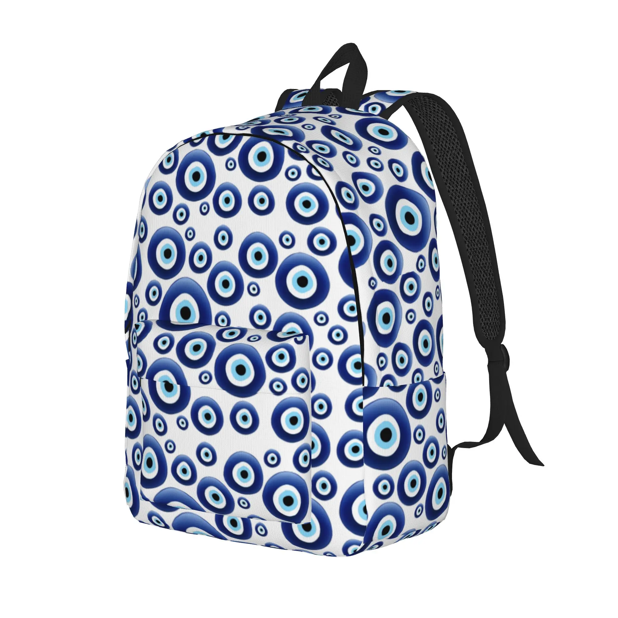 Mediterranean Evil Eye Backpack Casual Student Business Daypack Blue Nazar Amulet Pattern Boho Laptop Canvas Bags with Pocket