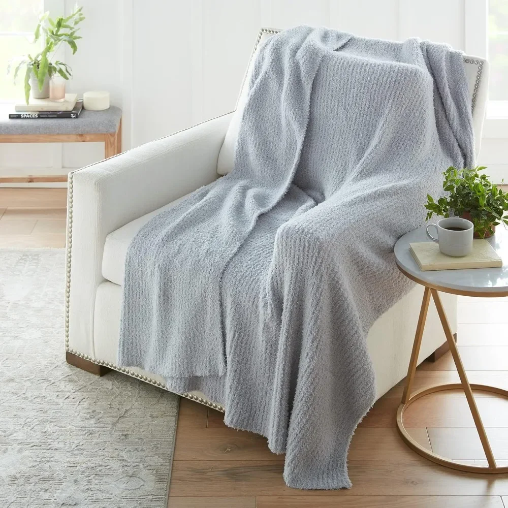 

Premier Ribbed Cozy Knit Throw Blanket 60" x 70" Inches, Soft Comfy Decorative Throw for Couch Bed Sofa Travel, Soft Silver