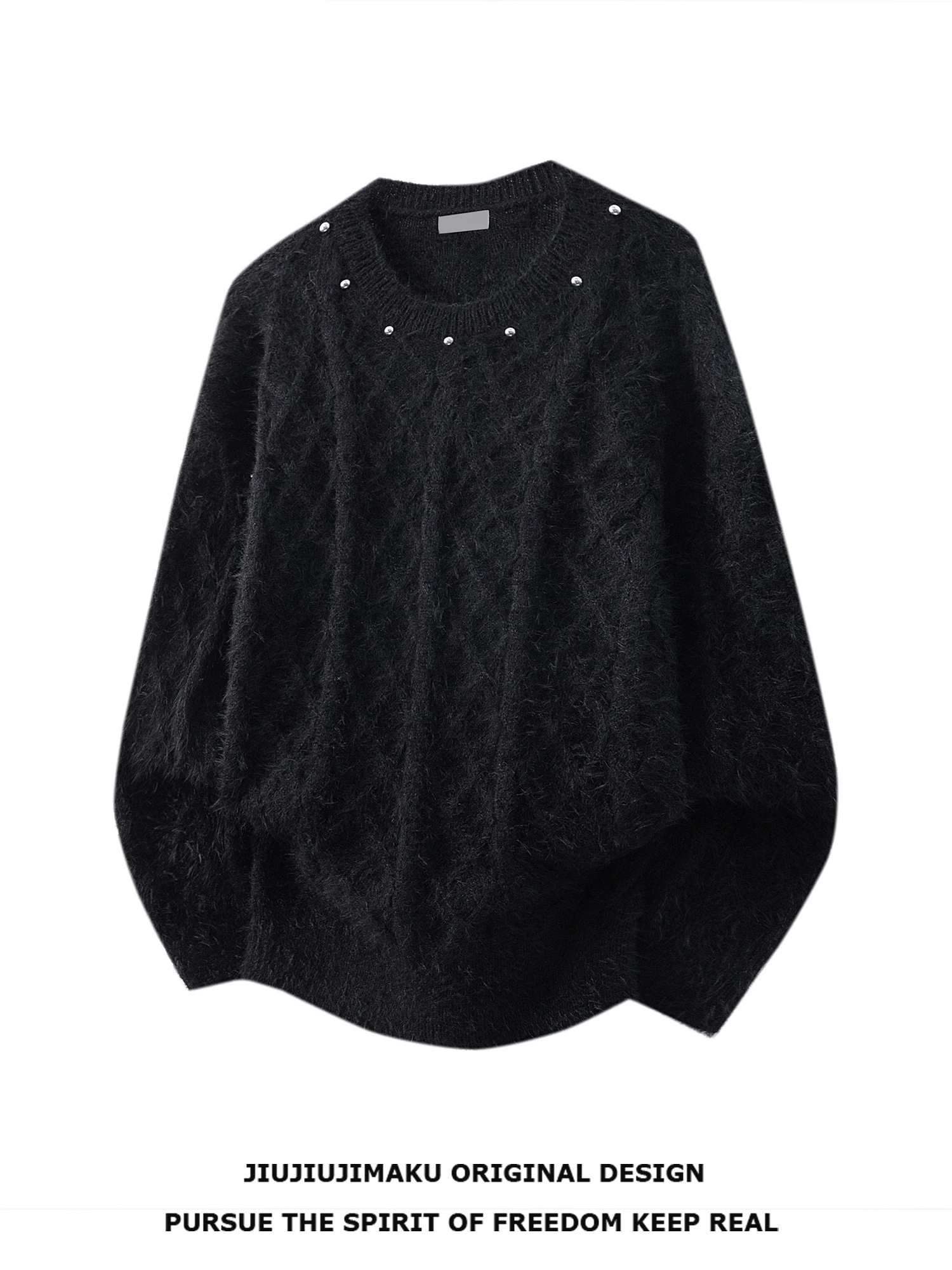 

Bla Men's Autumn Winter Knitwear Nailhead Design American Sle Casual Loose Fit Long Sve round Ne Pullover Polyester ...