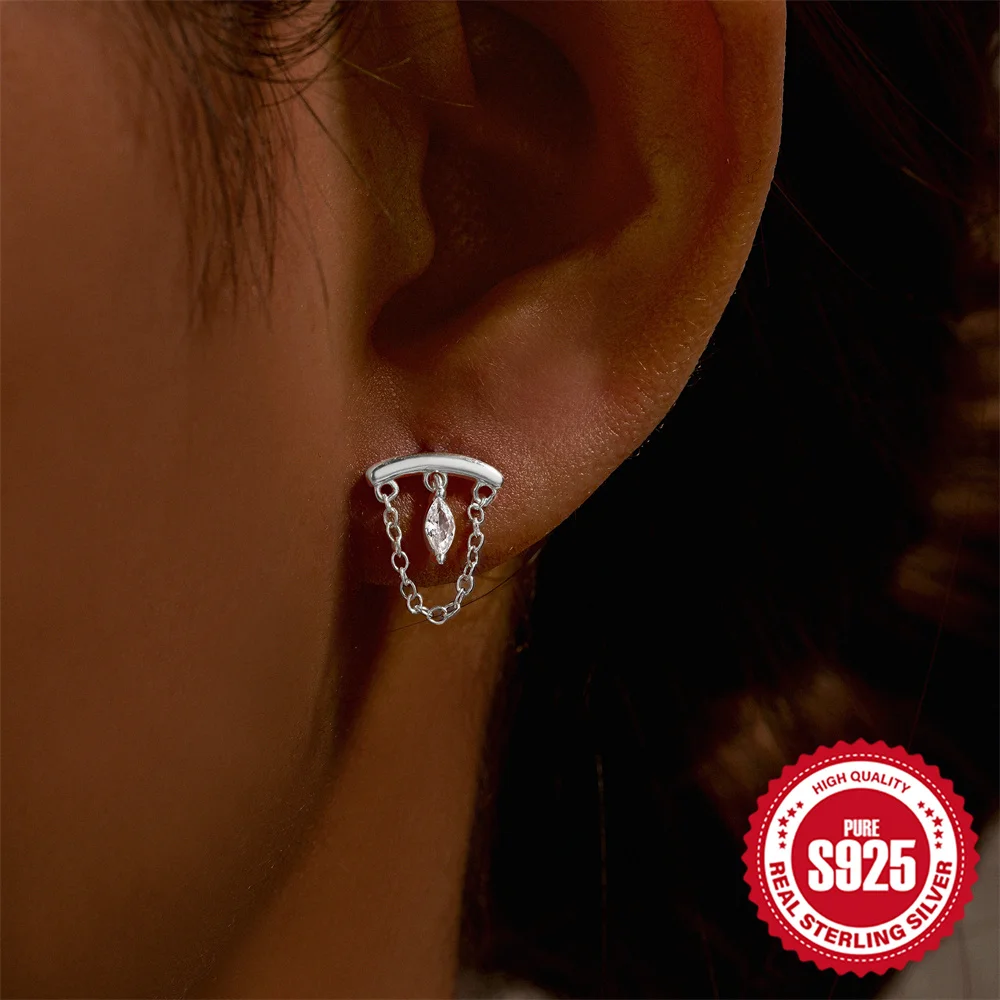 روكسي 925 فضة أقراط للنساء ستار شرابة اللولب سلسلة القرط استرخى القرط/بدون خيوط دفع في المخفية روك مسمار #5