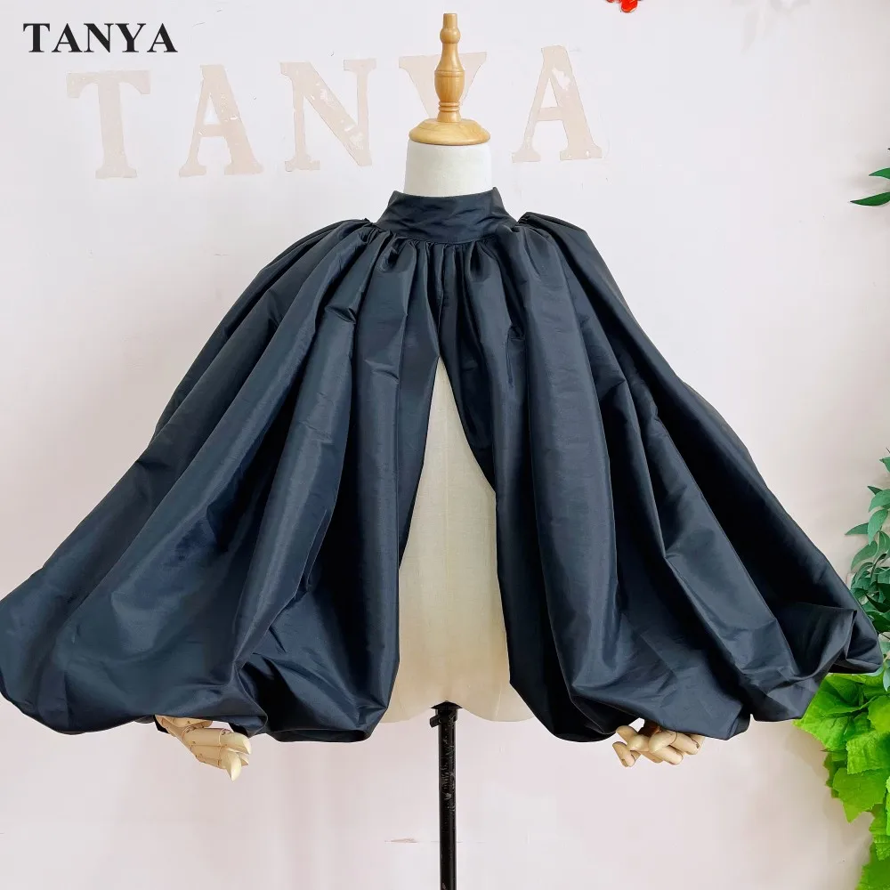 Đầm Tay Phồng Taffeta Áo Choàng Phổ Biến Áo Khoác Thời Trang Ngắn Bolero Khăn Choàng Cổ Cao Có Nút Bấm Phụ Kiện Cô Dâu