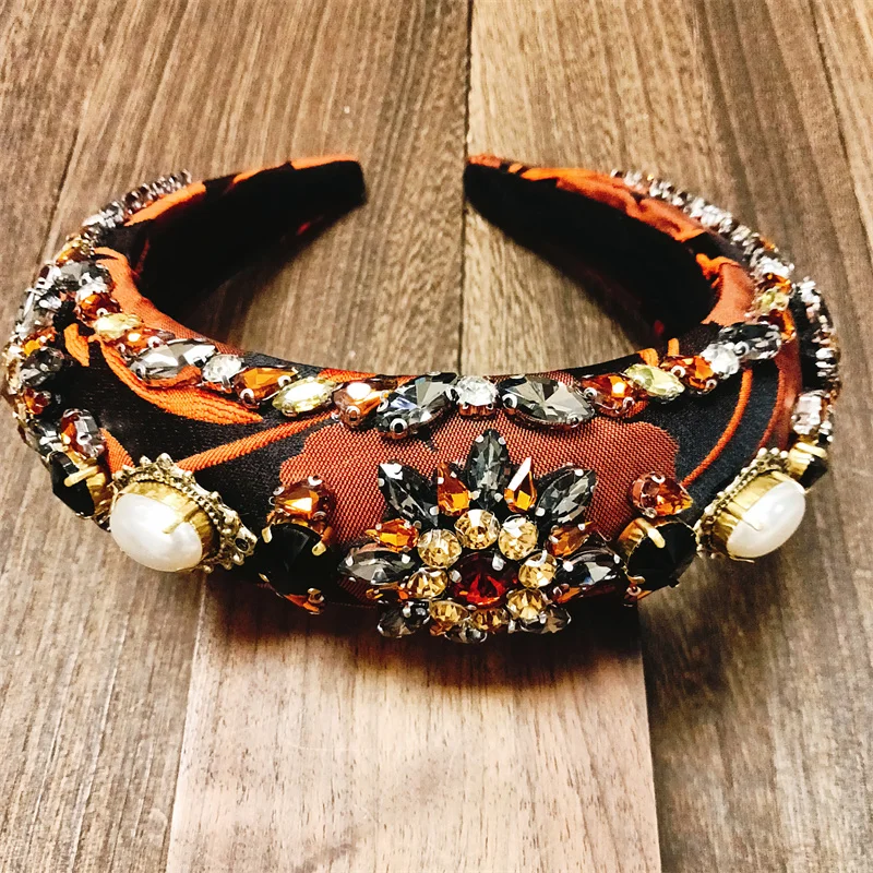 5 Styles Orange Colors Personalized Headbands Retro Baroque Rhinestone Crystal Headband For Women Hairband Washing Face Headwear