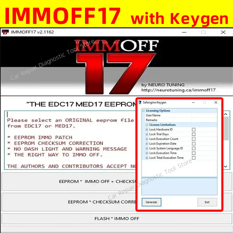 IMMOFF17 with keygen Car software Immo Off Ecu EDC17 MED17 Ecu Program Neurotuning EEPROM Checksum Correction Windows 7