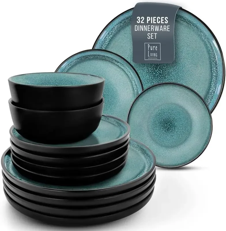 

32 Piece Dinnerware Sets for 8 - Modern Style Stoneware Dinnerware Set - Scratch Resistant,Dishwasher Safe Plates and Bowls Sets