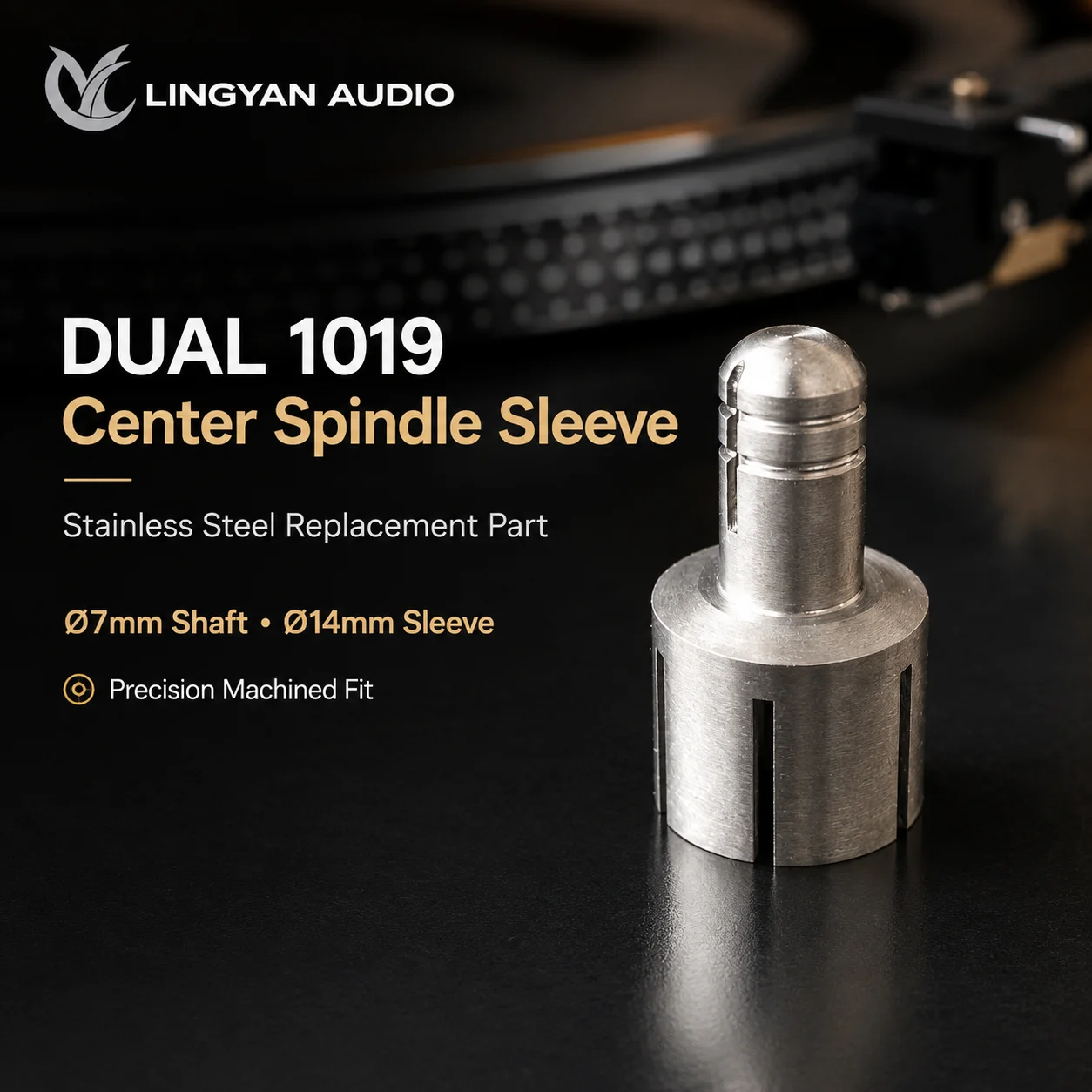 Stainless Steel Spindle Sleeve Ø7mm Shaft Ø14mm Precision Center Bushing Replacement Part for DUAL 1019 Turntable