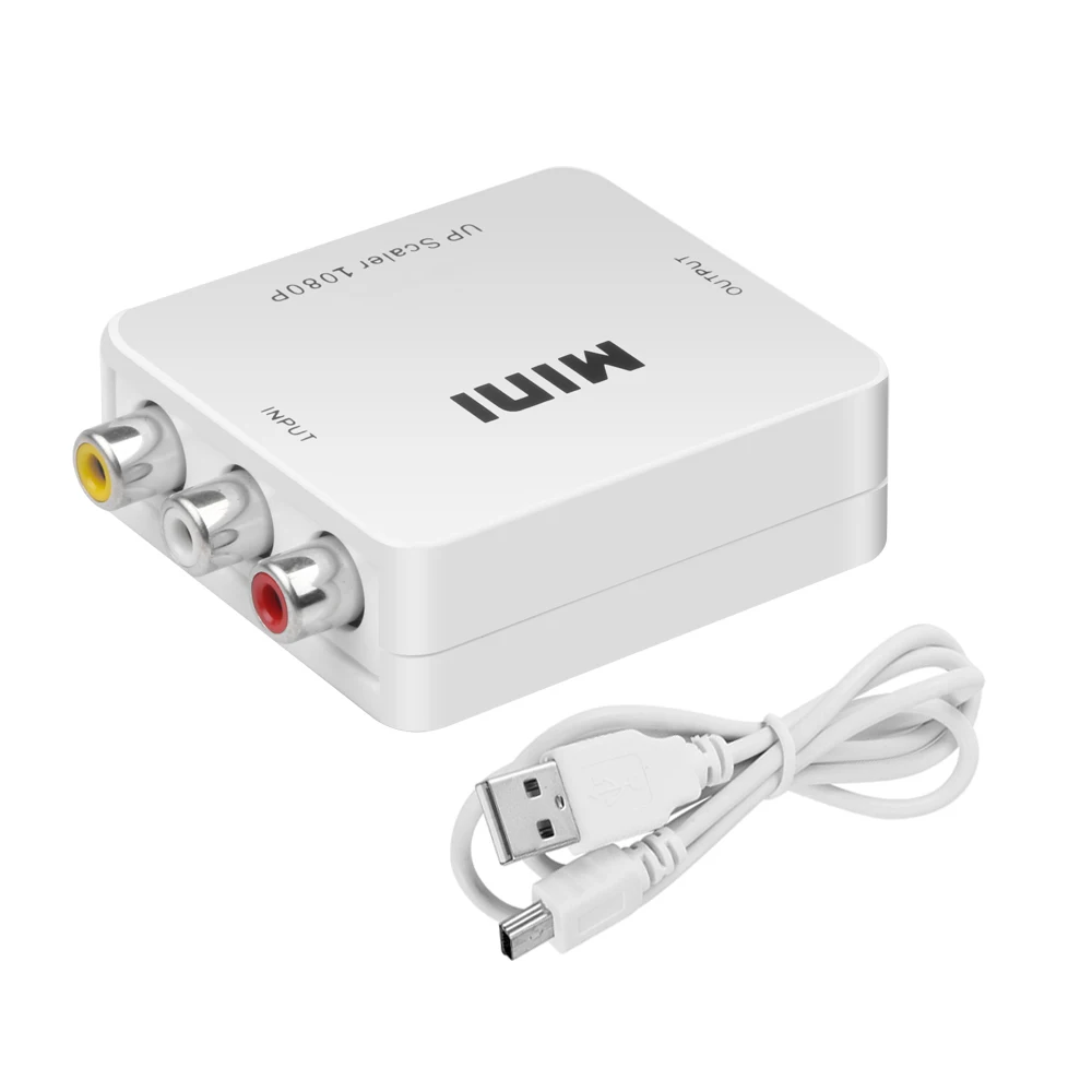 Adaptador escalador de 1080P HDMI a AV, convertidor compuesto de vídeo RCA a HDMI, compatible con CVSB L/R, caja convertidora de vídeo