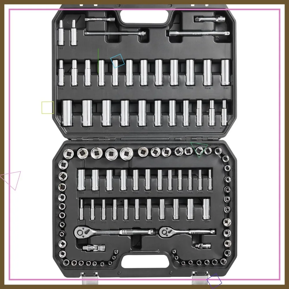 

106-Piece Socket and Ratchet Set, 1/4" & 3/8" Drive, SAE/Metric Deep/Standard Sockets with Case