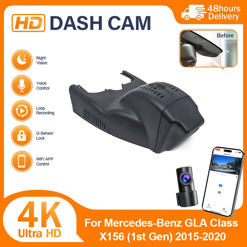 Plug and Play 4K 2160P WIFI Car Dvr Dash Cam Camera For Mercedes-Benz GLA Class X156 (1st Gen) 2015-2020