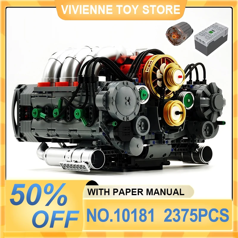 MOULD KING 10181 Technical Horizontally Opposed Engine Model Building Block Racing Car Engine Brick Children Toys Christmas Gift