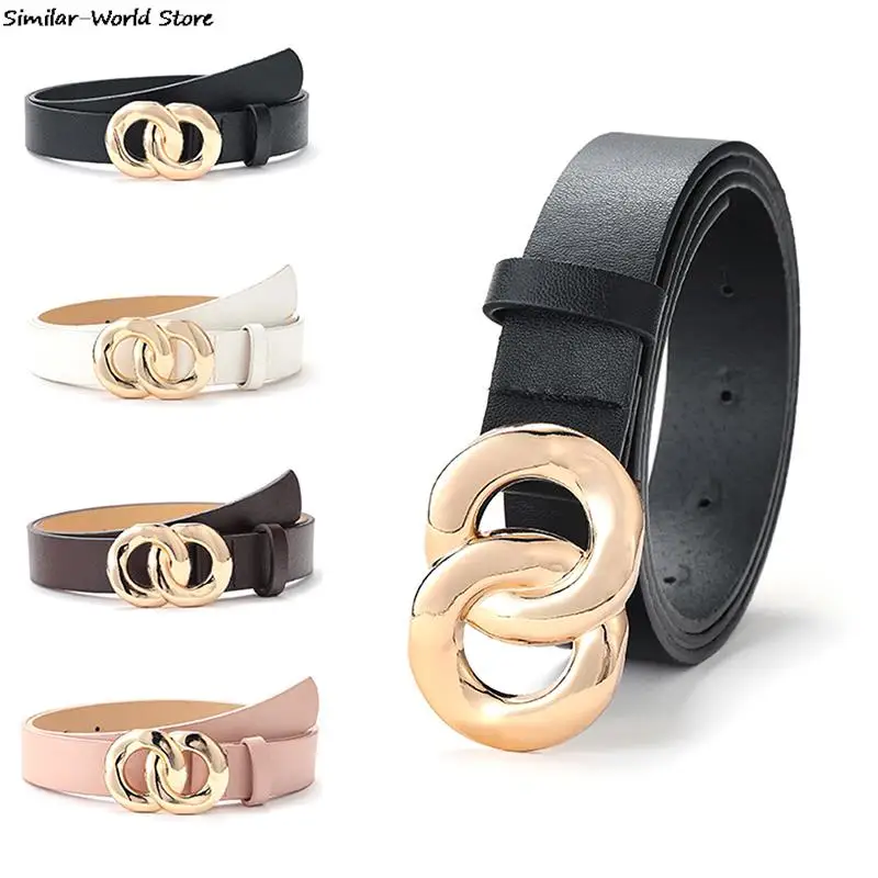 

pu Leather belt women waist luxury black belts for jeans dresses woman double ring buckle girls ladies fashion decorative