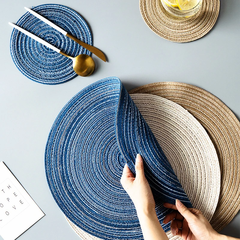 Hand Woven Nordic Round Table Mat Heat-resistant Non-slip Placemats Linen Coasters Dining Pads Tableware Mats Kitchen Home Decor