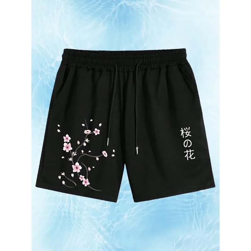 Spring and summer printed casual shorts, fashionable shorts with drawstring and pockets