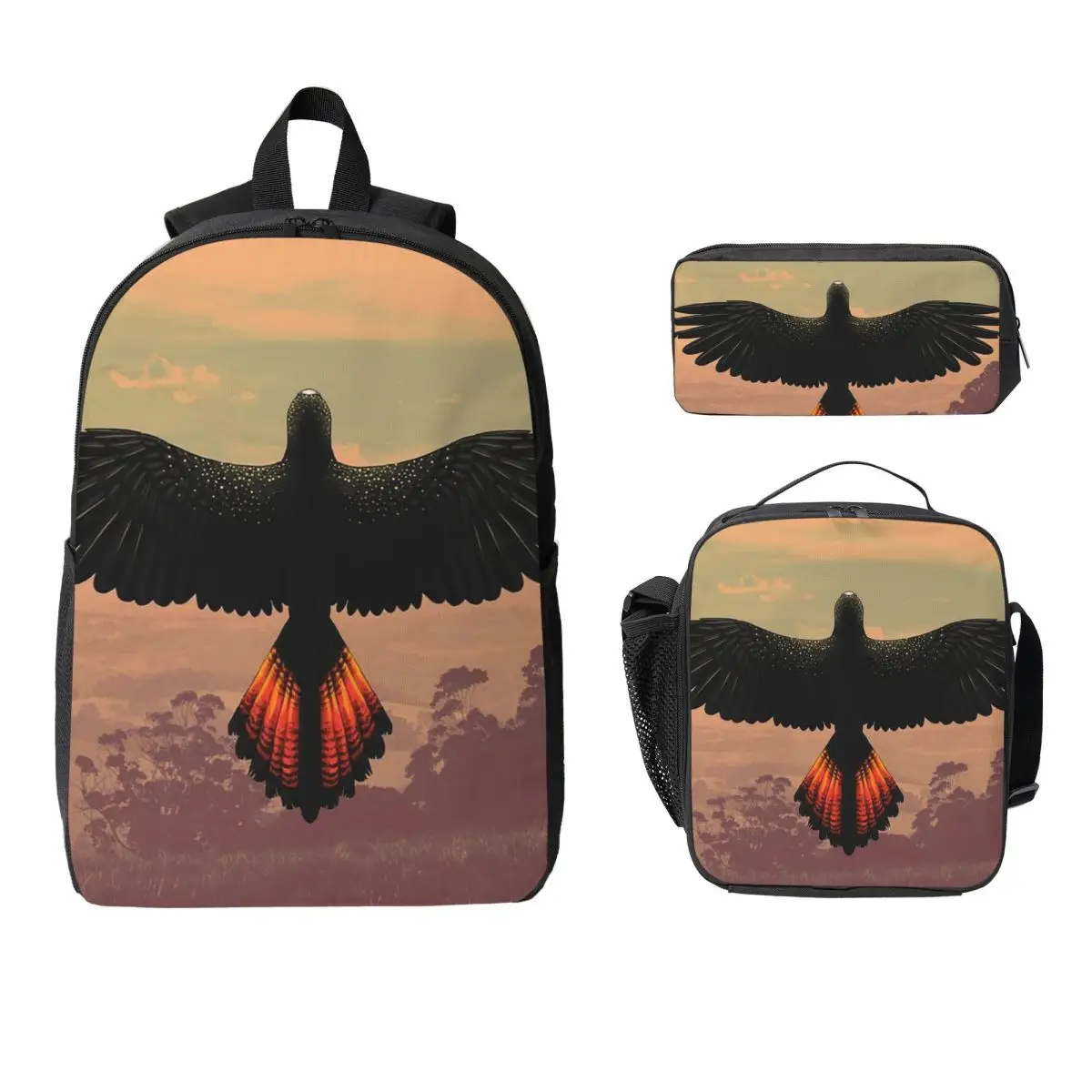 

Red-Tailed Black Cockatoo - Australian Bird Backpack BookBag School Bag Shoulder Bags 3ps Insulated Lunch Bag Pencil Case