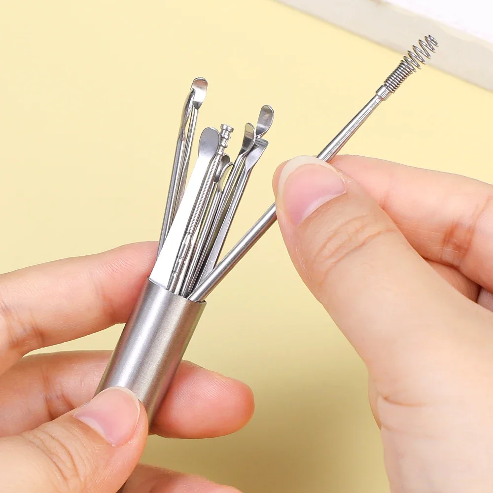 耳クリーナーワックスピッカー女性男性ステンレス鋼耳かきクリーニングリムーバーキュレットスプーンツールキットガジェット耳垢ピッカー 10 ピース/セット