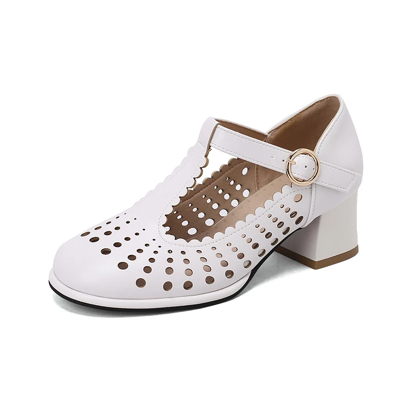 

Женские босоножки 2023, женские туфли-лодочки на высоком каблуке 5 см, Женская Весенняя дышащая обувь с круглым носком и ремешком с Т-образной пряжкой и вырезами