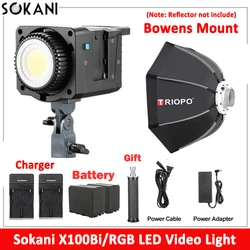 Sokani X100 RGB Bi-Color 100W LED Video Light Bowens Mount Photography Lighting APP Control Video Recording Outdoor Shooting