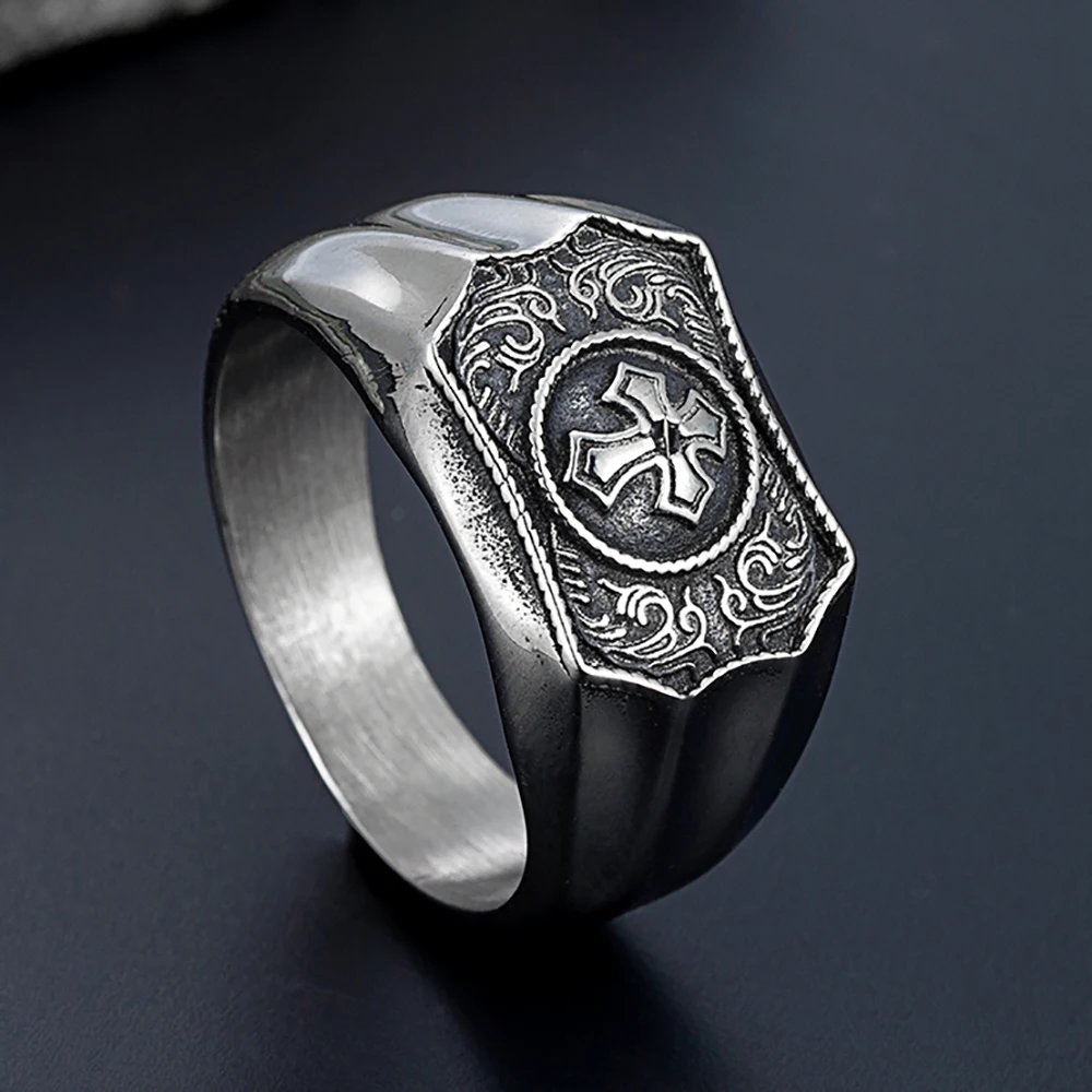 Cross Faith And Strength Ring For Men Women Party Charm Gift Stainless Steel Ring Fashion Accessories Retro Silver Color Jewelry