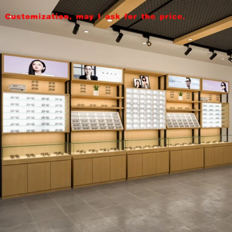 

custom.Wall-mounted Display Cabinet Lighting Glasses; Custom Wooden Furniture Eyewear Store; Sunglasses Display Stand
