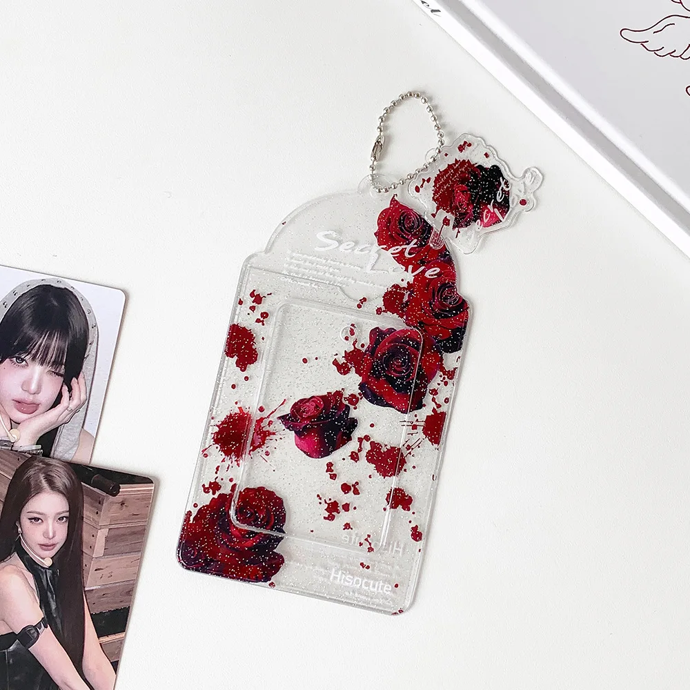 Y2K Dark Gothic Fotokartenhalter mit Rosenglitter, PVC-Kartenhalter, Transparente Idol-Fotohülle, Taschenanhänger, Kpop-Etui, Schlüsselanhänger – Detail 2