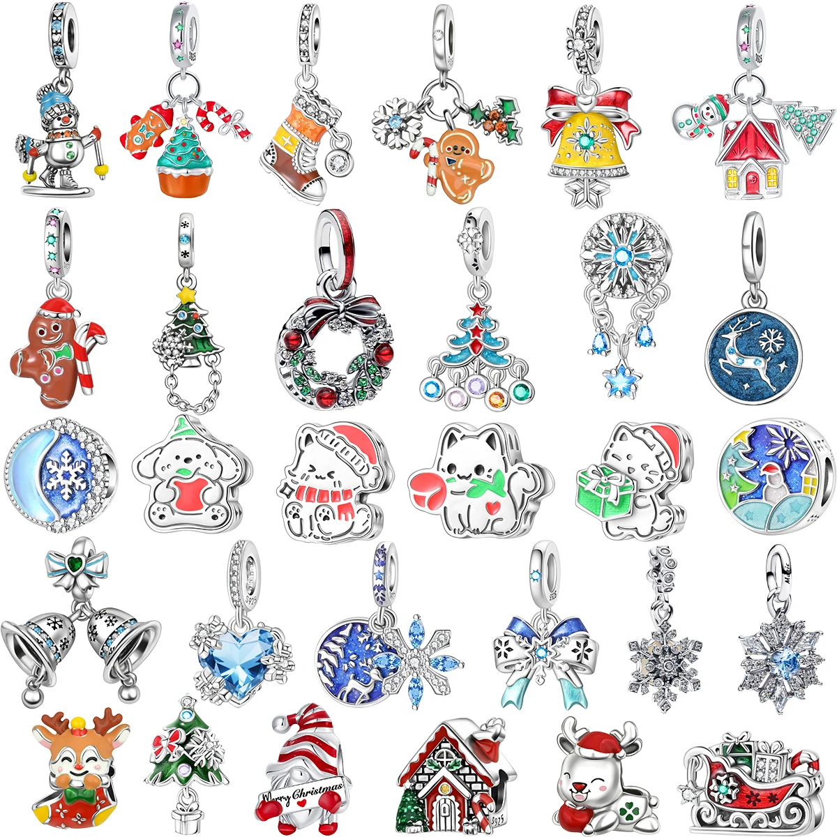 

Christmas Original 925 Sterling Silver Charms Snow Santa Claus Earrings Beads Fit Necklace Bracelets DIY Gifts Fine Jewelry