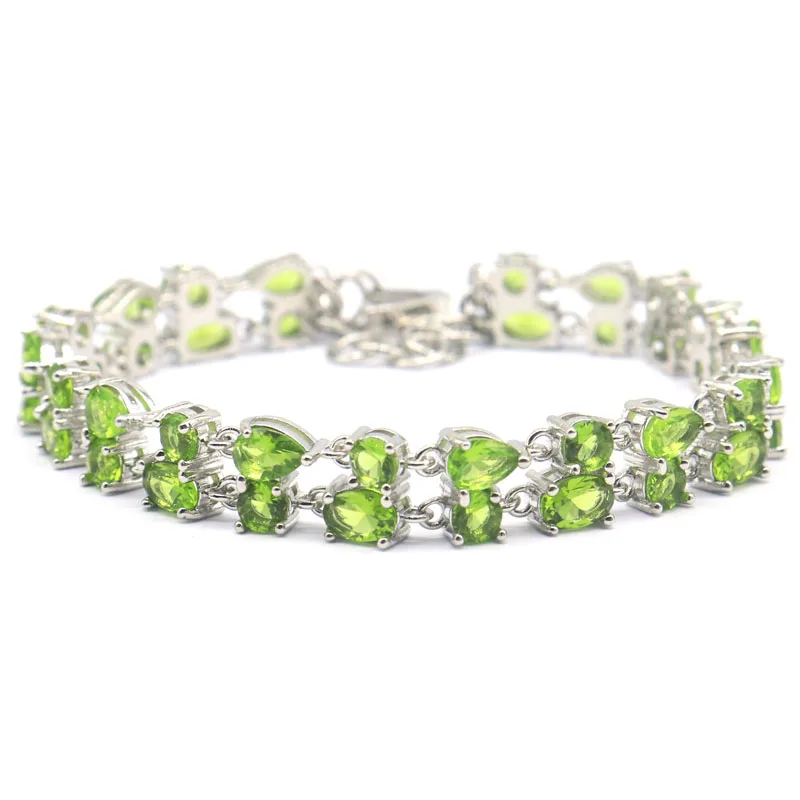 8x6mm Pretty London Blue Topaz Purple Amethyst Green Peridot Purple Spinel Women Silver Bracelet 7.5-8.5inch