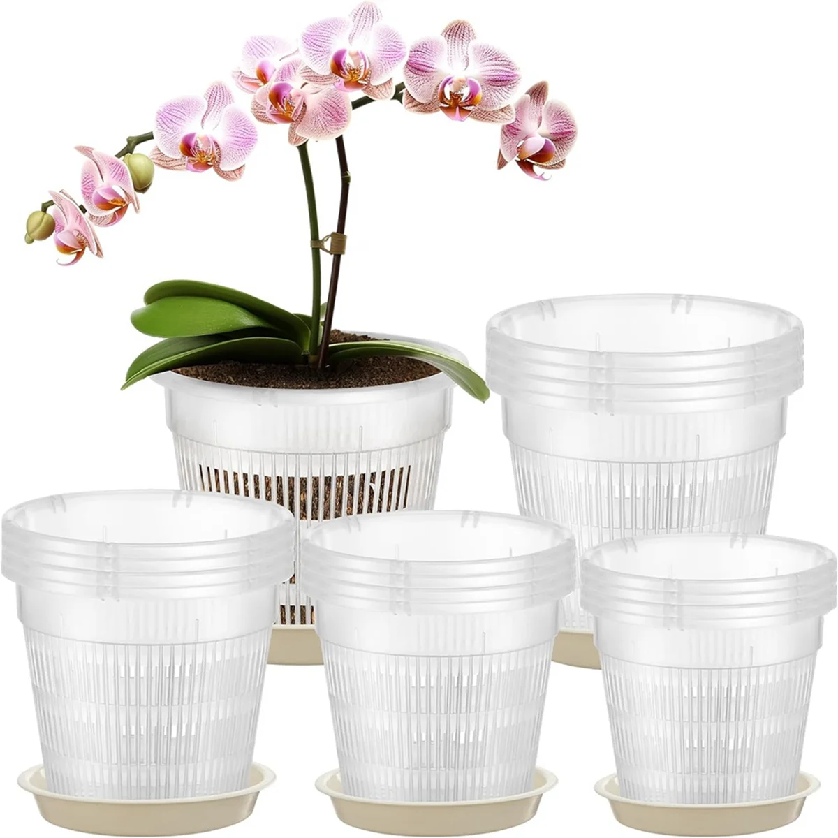 16 Pcs Orchid Pot 4.5/5.5/6/7.5 Inch Orchid Pots with Holes and Saucers Orchid Planter Pots Clear Plastic Flower Pot