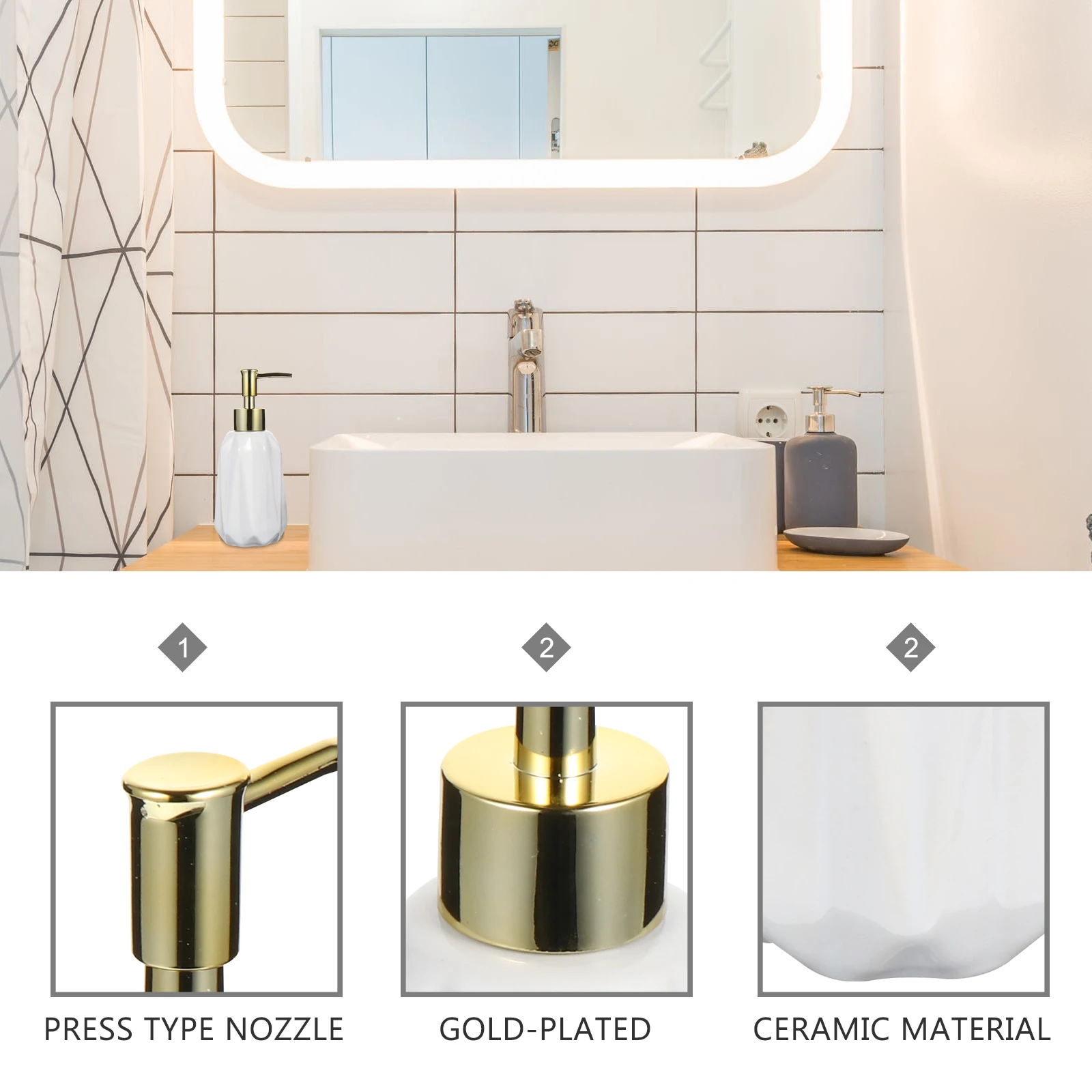 

1Pcs Ceramic Sub-Packing Liquid Soap Bottle Press Pump Large Capacity Refillable Multi-Purpose Dispenser for Bathroom