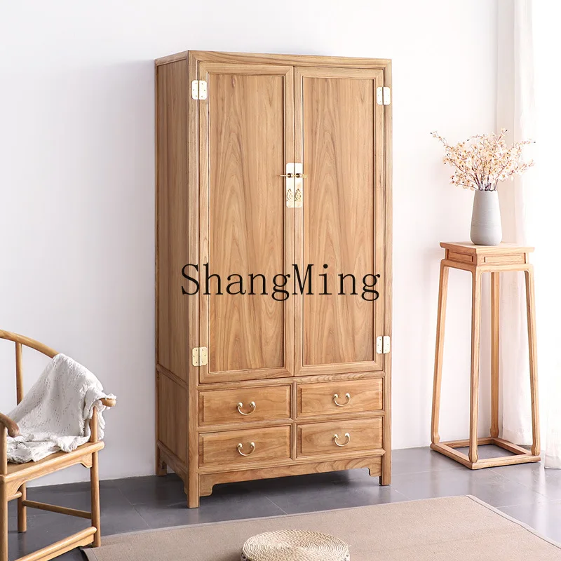 

CL New Chinese Wardrobe Bed and Breakfast Rattan Braided Wardrobe with Drawer Bedroom Storage Cabinet Solid Wood Household