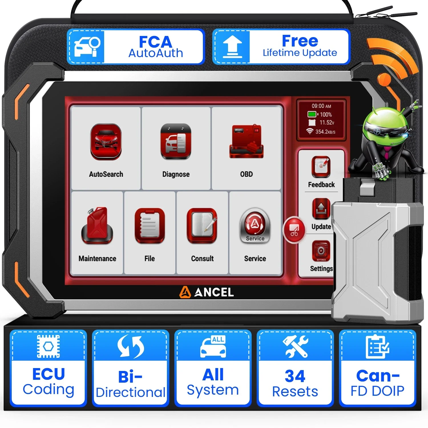 ANCEL DS600BT All System Bidirectional OBD2 Diagnostic Scanner Tool ECU Coding DPF TPMS BMS SAS IMMO 34+ Reset Car Analyzer Tool