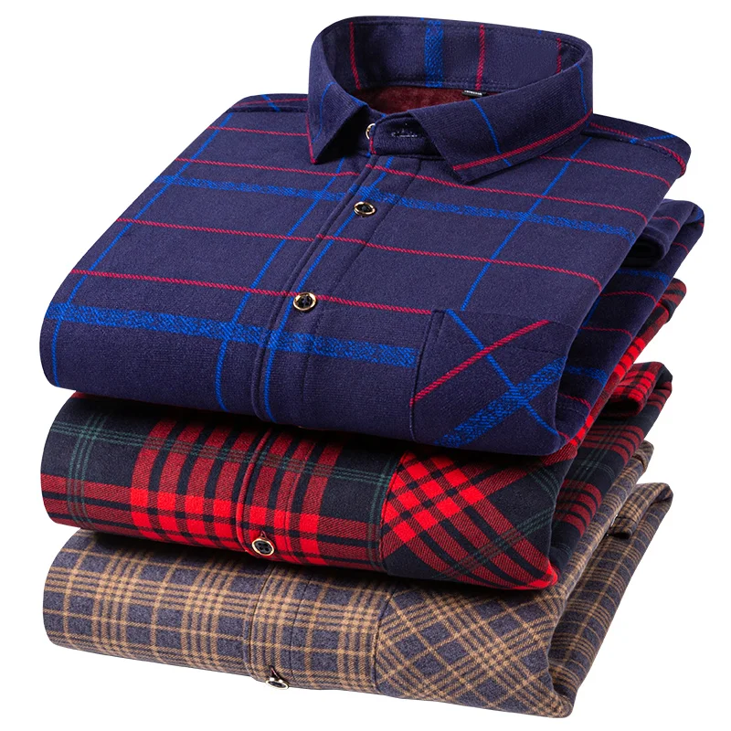 Men's thickened long-sleeved shirt with double-sided fleece, warm and cold-resistant, casual winter street fashion and comfort
