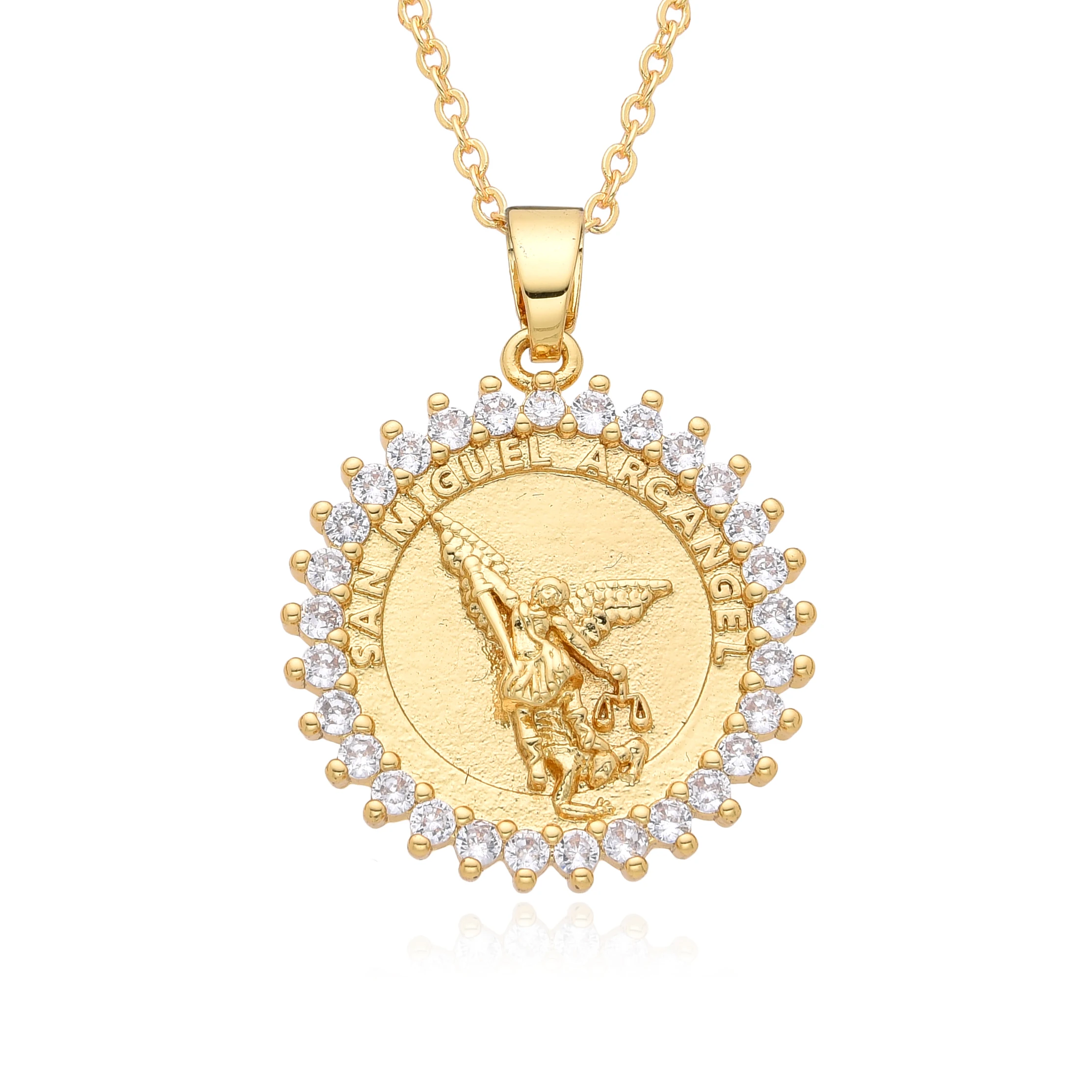 Placcato oro ovale Archangel Saint Michael Hollow ciondolo San Miguel Arcangel collana per donna uomo gioielli cattolici Charms regali