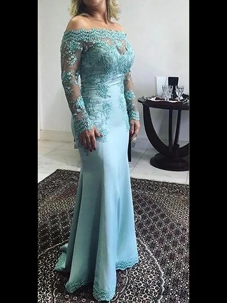 Elegant Off the Shoulder Long Sleeve Lace Mermaid Mother of the Bride Dress Occasion Formal Party Wedding Summer Customized