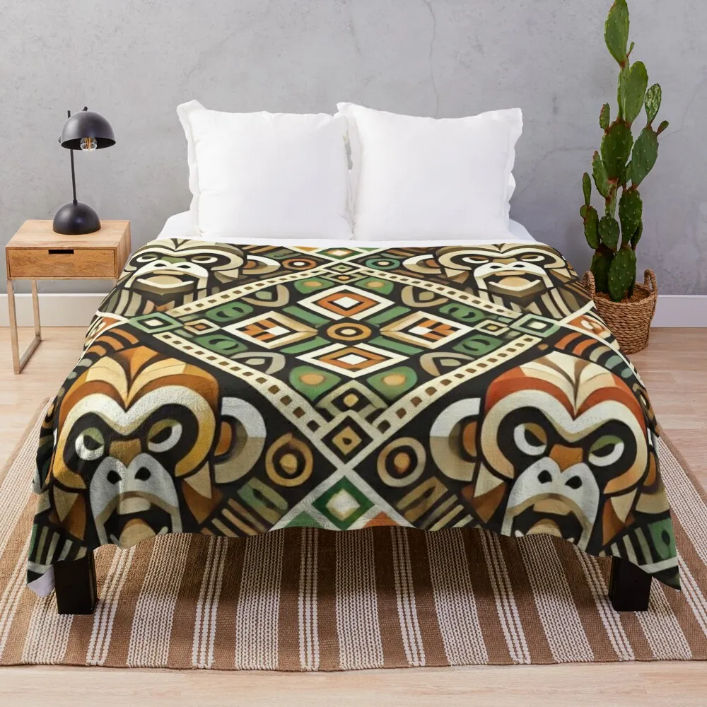 

Colorful Monkey Tribal Design Throw Blanket Flannel Warm Multi-Purpose Blankets