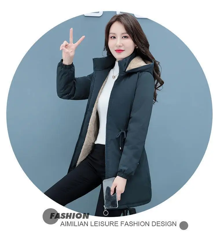 New Womens Padded Jacket Long Hooded Parker Overcoat Plus Velvet Thicke Winter Warm Coat Female Korean Casual Cotton Clothes 4XL
