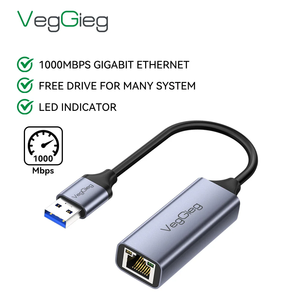 VegGieg USB Type C Gigabit Ethernet Adapter 1000Mbps /100Mbps  RJ45 Wired Network Card LAN Converter for Laptop Switch Phone