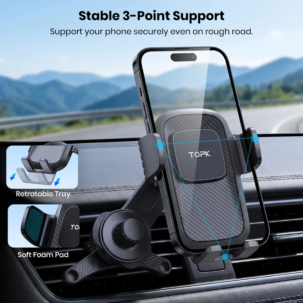 TOPK Lüftungsschlitz-Handyhalterung fürs Auto, verlängerter Metallhaken, Schwerkraftmontage, 360° drehbarer Handyhalter für iPhone, Samsung, Xiaomi – Detail 2